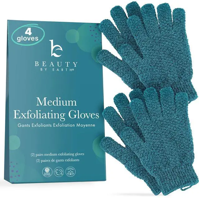 Main image of Exfoliating Glove (4 pcs, 2 Pairs) - Medium Shower Gloves for Body Scrub | Exfoliates & Removes Dead Skin