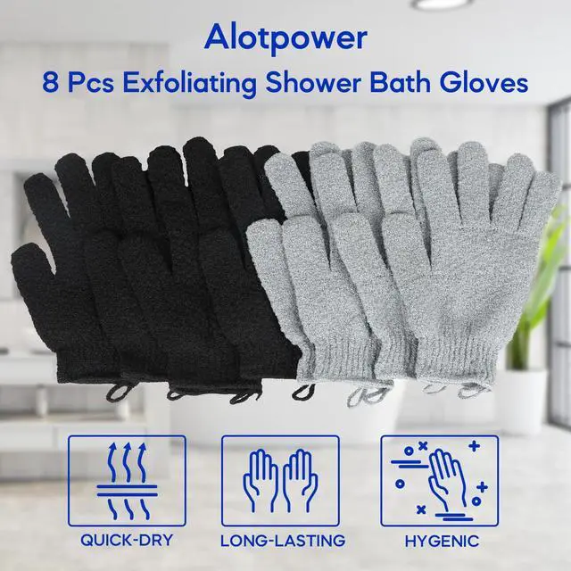 Alt view image 6 of 7 - Exfoliating Gloves for Big Hands 8Pack - Large Double-Sided Shower Gloves | Made of 100% Nylon,Scrub Gloves for Beauty Spa Massage Skin Shower Scrubber Bathing Accessories
