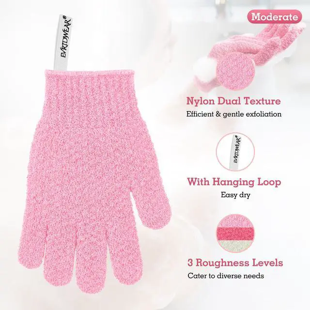 Alt view image 2 of 7 - Evridwear Exfoliating Glove for Shower Bath, Body Wash Loofah Gloves Women | 100% Nylon, Thick, Hanging Loop, Exfoliate Dead Skin for Dry Sensitive Skin No Irritatio