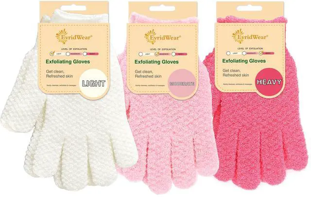 Main image of Evridwear Exfoliating Glove for Shower Bath, Body Wash Loofah Gloves Women | 100% Nylon, Thick, Hanging Loop, Exfoliate Dead Skin for Dry Sensitive Skin No Irritatio
