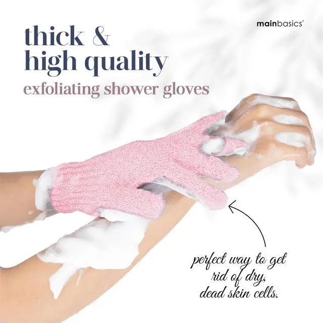 Alt view image 2 of 7 - MainBasics Deep Exfoliating Bath Gloves, Pink, 1 Pair | Heavy-Textured Nylon, Shower Scrub, Dead Skin Removal, Machine Washable