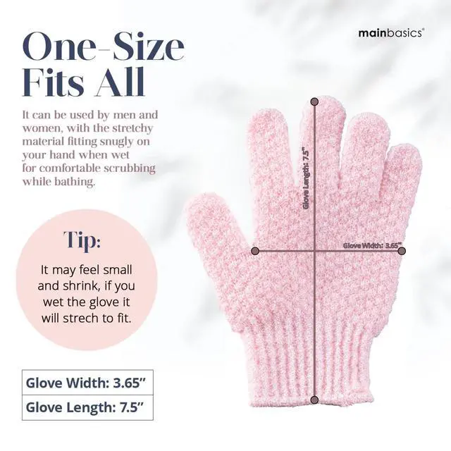 Alt view image 4 of 7 - MainBasics Deep Exfoliating Bath Gloves, Pink, 1 Pair | Heavy-Textured Nylon, Shower Scrub, Dead Skin Removal, Machine Washable