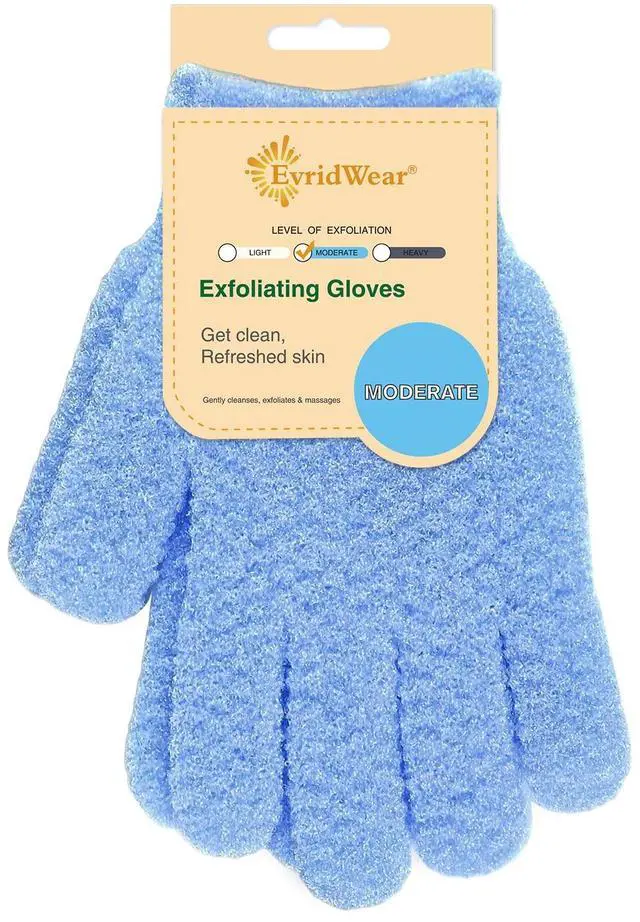 Main image of Evridwear Exfoliating Glove for Shower Men and Women, Dual Texture Bath Body Scrub Gloves Dead Skin Cell Remover for Home Spa, Massage, with Hanging Loop (1 Pair Moderate)