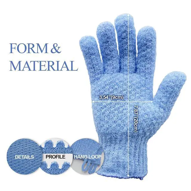 Alt view image 2 of 7 - Evridwear Exfoliating Glove for Shower Men and Women, Dual Texture Bath Body Scrub Gloves Dead Skin Cell Remover for Home Spa, Massage, with Hanging Loop (1 Pair Moderate)