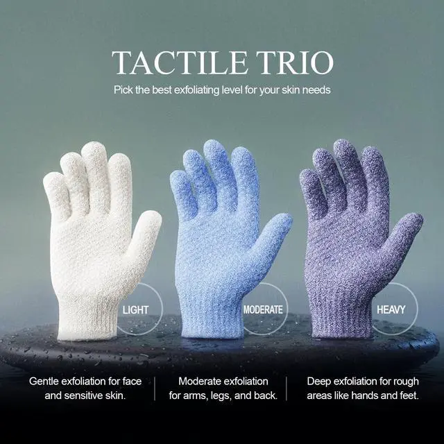 Alt view image 5 of 7 - Evridwear Exfoliating Glove for Shower Men and Women, Dual Texture Bath Body Scrub Gloves Dead Skin Cell Remover for Home Spa, Massage, with Hanging Loop (1 Pair Moderate)