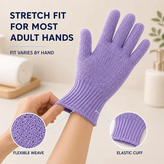 Alt view image 5 of 7 - ATB Exfoliating Gloves 4 Pairs - Body Scrub Bath Mitts for Shower & Self Tanner Prep - Elastic Wash Gloves for Dead Skin Removal, Self-Tan Prep & Smooth Skin, Men & Women (8 Mitts)