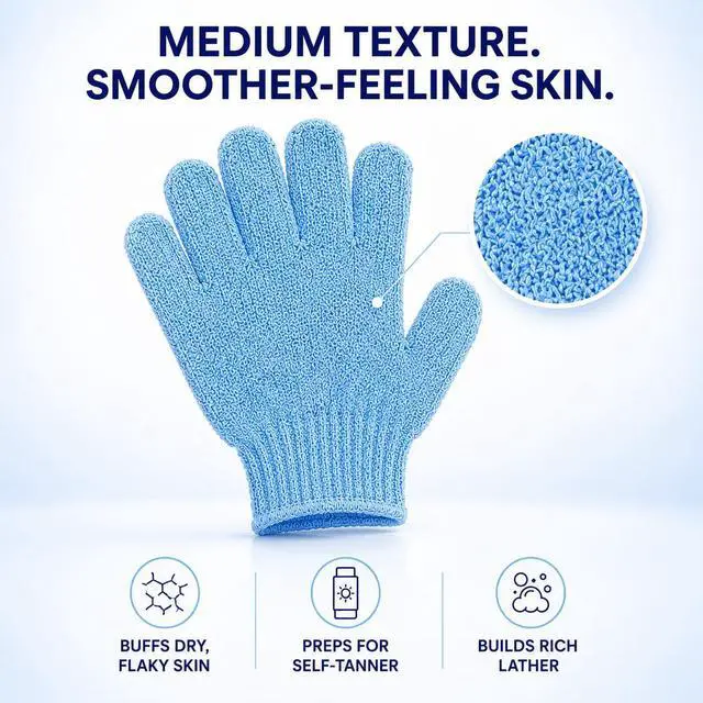 Alt view image 3 of 7 - ATB Exfoliating Gloves 4 Pairs - Body Scrub Bath Mitts for Shower & Self Tanner Prep - Elastic Wash Gloves for Dead Skin Removal, Self-Tan Prep & Smooth Skin, Men & Women (8 Mitts)