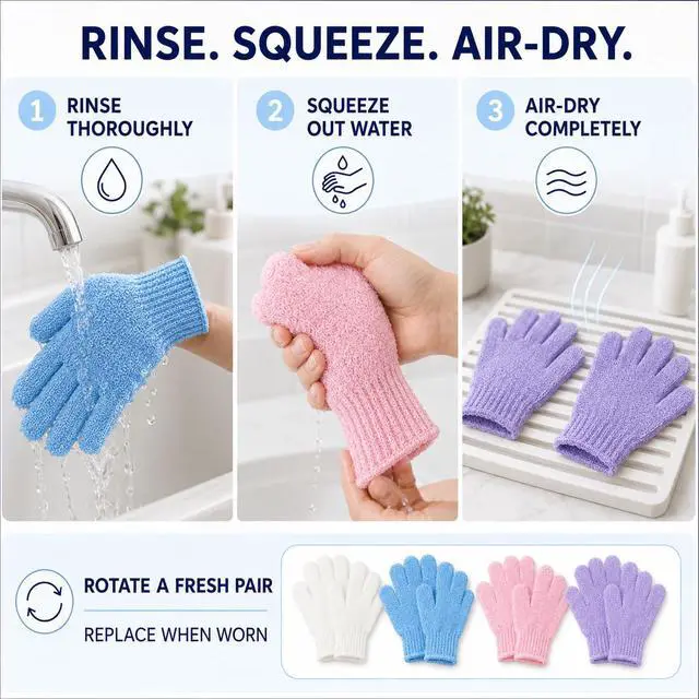 Alt view image 7 of 7 - ATB Exfoliating Gloves 4 Pairs - Body Scrub Bath Mitts for Shower & Self Tanner Prep - Elastic Wash Gloves for Dead Skin Removal, Self-Tan Prep & Smooth Skin, Men & Women (8 Mitts)