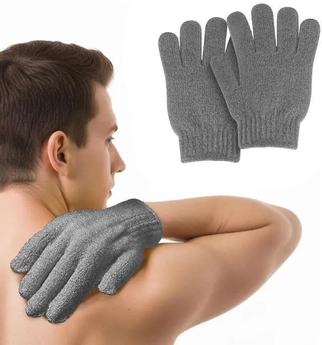 Main image of MOLOPPO 2 PCS Exfoliating Glove, Scrub Gloves Exfoliating Grey | Loofah, Body Exfoliator, Bath Gloves