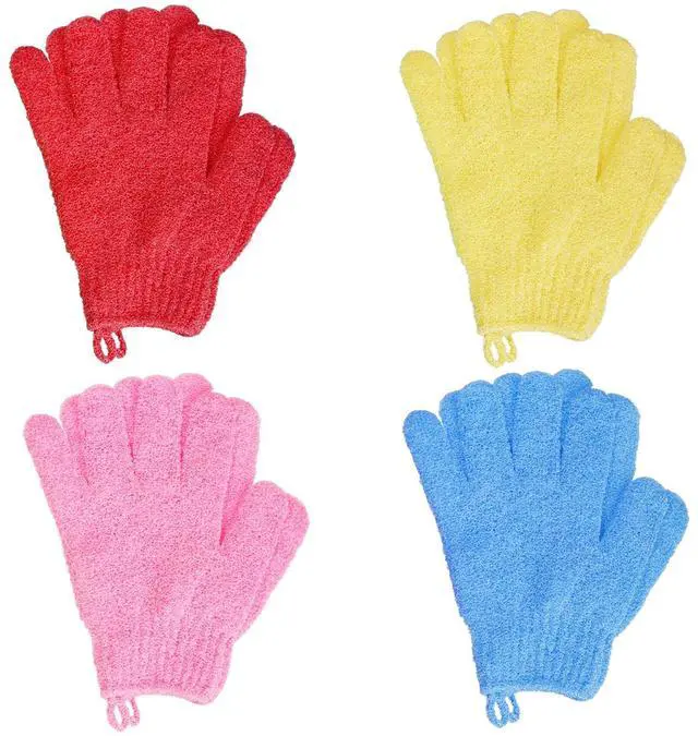 Main image of 4 Pairs Bath Exfoliating Gloves Scrub, Double Sided Bath Mitts Scrubs for Shower, Exfoliating Shower Mitt Body Scrubber Glove, Bathing Accessories for Bath, Spa, MassageYellow, Red, Pink, Light Blue