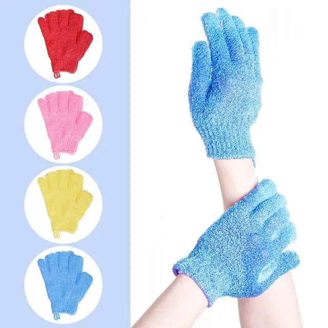 Alt view image 3 of 7 - 4 Pairs Bath Exfoliating Gloves Scrub, Double Sided Bath Mitts Scrubs for Shower, Exfoliating Shower Mitt Body Scrubber Glove, Bathing Accessories for Bath, Spa, MassageYellow, Red, Pink, Light Blue