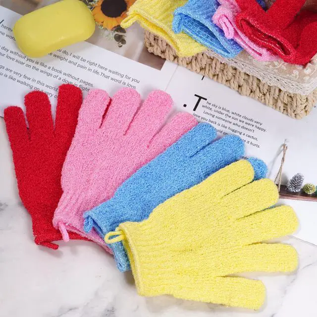 Alt view image 6 of 7 - 4 Pairs Bath Exfoliating Gloves Scrub, Double Sided Bath Mitts Scrubs for Shower, Exfoliating Shower Mitt Body Scrubber Glove, Bathing Accessories for Bath, Spa, MassageYellow, Red, Pink, Light Blue