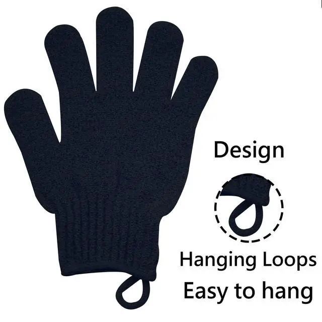 Alt view image 3 of 7 - Meiyante Heavy Exfoliating Shower Gloves with Hanging Loop, Black | Choose classic, heavy, bamboo charcoal or dual-texture bath gloves; stretch-fit pairs with loops for body scrubbing.
