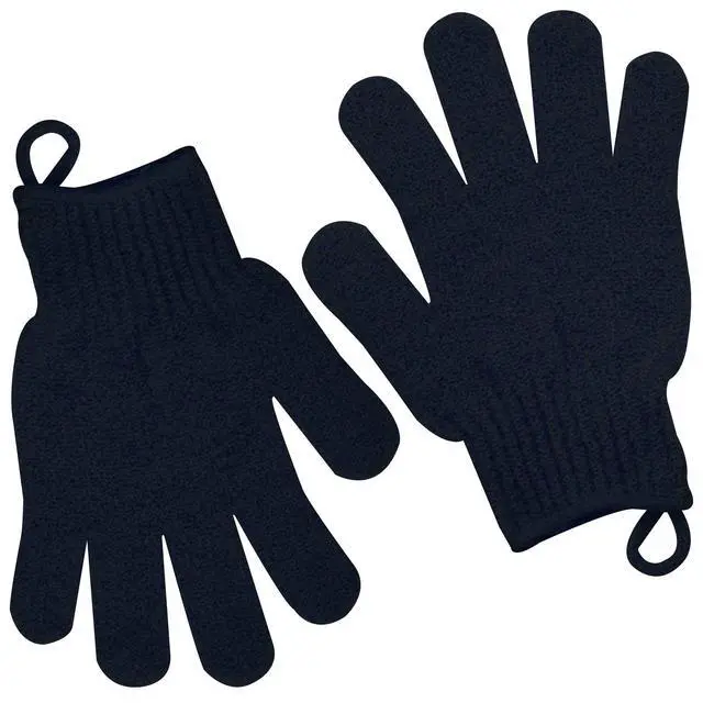 Alt view image 7 of 7 - Meiyante Heavy Exfoliating Shower Gloves with Hanging Loop, Black | Choose classic, heavy, bamboo charcoal or dual-texture bath gloves; stretch-fit pairs with loops for body scrubbing.