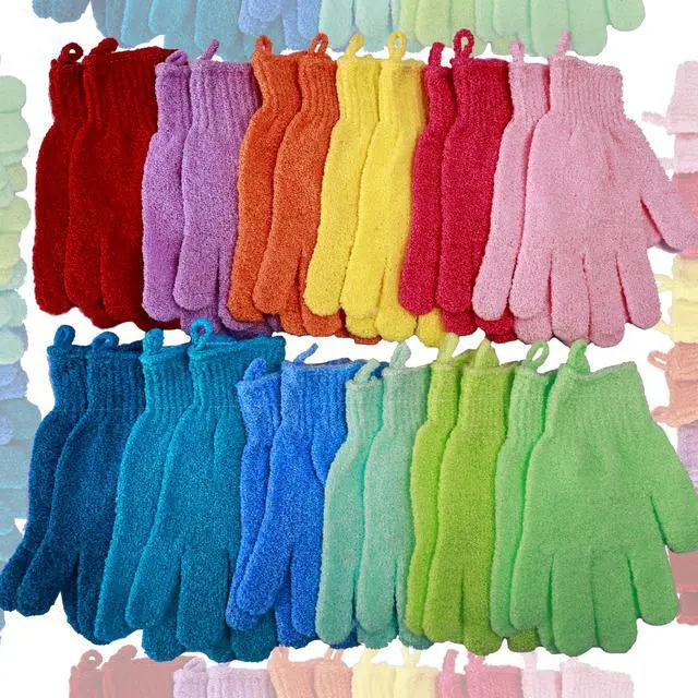 Main image of 24 Pcs Exfoliating Bath Gloves Shower Gloves, 12 Colors Double Sided Exfoliating Gloves for Beauty Spa Massage Skin Shower Body Scrubber Bath Accessories, Made of Nylon