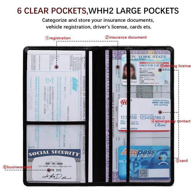 Alt view image 3 of 7 - Peisicne Car Registration and Insurance Card Holder for Women Men, Black Glove Box Paperwork Organizer with Magnetic Buckle for Easy Access and Protect Documents and Various Cards in Vehicle