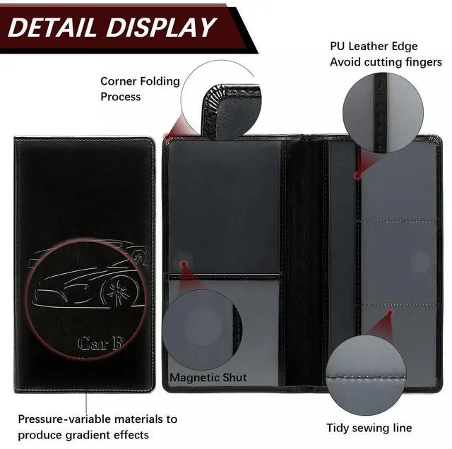 Alt view image 4 of 7 - Peisicne Car Registration and Insurance Card Holder for Women Men, Black Glove Box Paperwork Organizer with Magnetic Buckle for Easy Access and Protect Documents and Various Cards in Vehicle