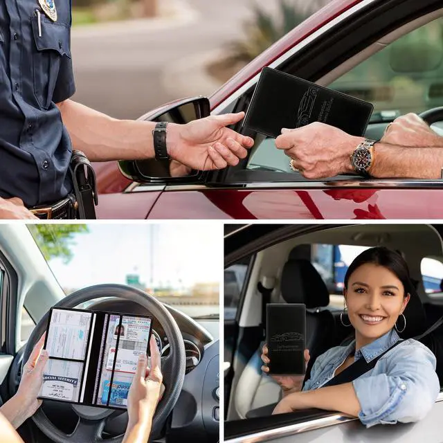 Alt view image 2 of 7 - Peisicne Car Registration and Insurance Card Holder for Women Men, Black Glove Box Paperwork Organizer with Magnetic Buckle for Easy Access and Protect Documents and Various Cards in Vehicle
