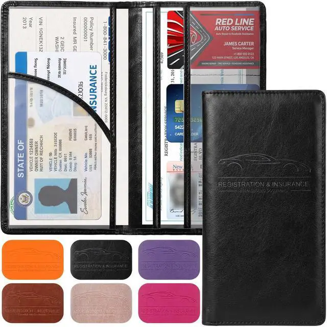 Main image of LumiMokki Premium Car Registration & Insurance Card Holder, Cowhide Black | Vehicle Glove Box Organizer, Magnetic Closure Car Document Holder, For Insurance, Cards, License, Women & Men