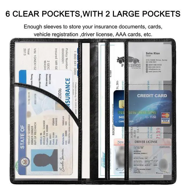 Alt view image 3 of 7 - LumiMokki Premium Car Registration & Insurance Card Holder, Cowhide Black | Vehicle Glove Box Organizer, Magnetic Closure Car Document Holder, For Insurance, Cards, License, Women & Men