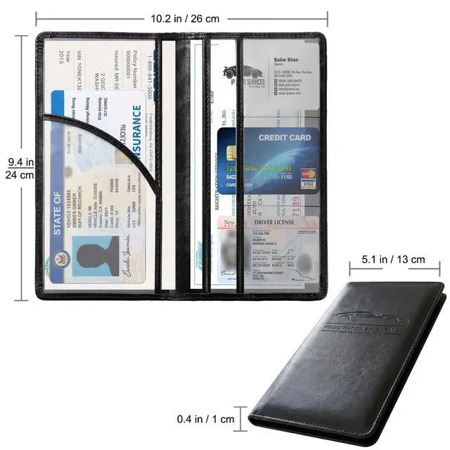 Alt view image 5 of 7 - LumiMokki Premium Car Registration & Insurance Card Holder, Cowhide Black | Vehicle Glove Box Organizer, Magnetic Closure Car Document Holder, For Insurance, Cards, License, Women & Men