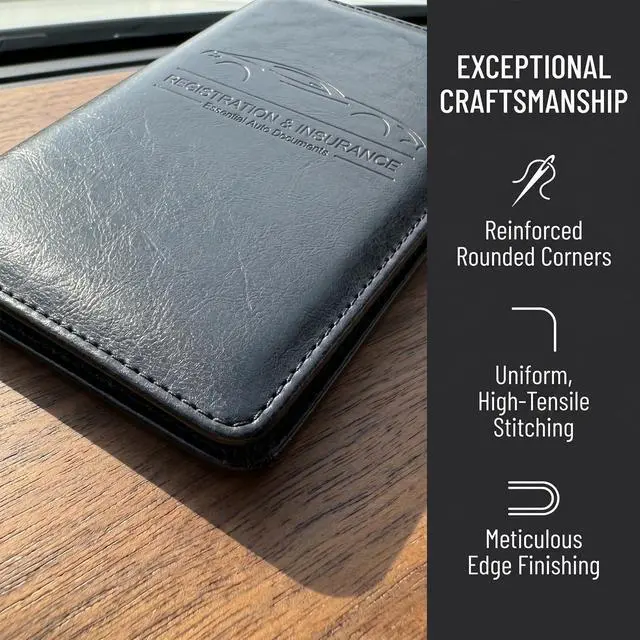 Alt view image 7 of 7 - LumiMokki Premium Car Registration & Insurance Card Holder, Cowhide Black | Vehicle Glove Box Organizer, Magnetic Closure Car Document Holder, For Insurance, Cards, License, Women & Men