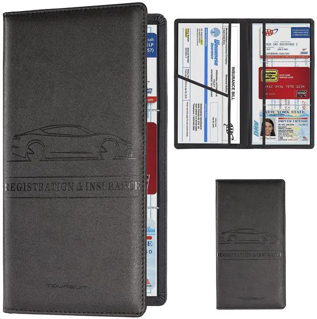 Main image of TOURSUIT Car Registration & Insurance Card Holder, Black | Vehicle License Document Organizer, Glove Box Compartment, Interior Car Accessories, For Women Men