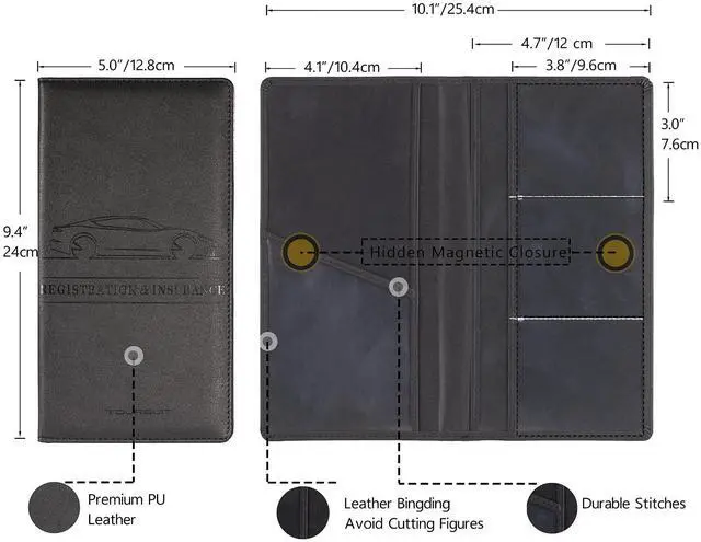 Alt view image 4 of 7 - TOURSUIT Car Registration & Insurance Card Holder, Black | Vehicle License Document Organizer, Glove Box Compartment, Interior Car Accessories, For Women Men