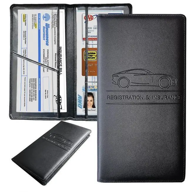 Main image of Premium Car Registration and Insurance Holder,Black Registration Insurance Card Holder,Glove Box Organizer Makes Your Documents In Order.
