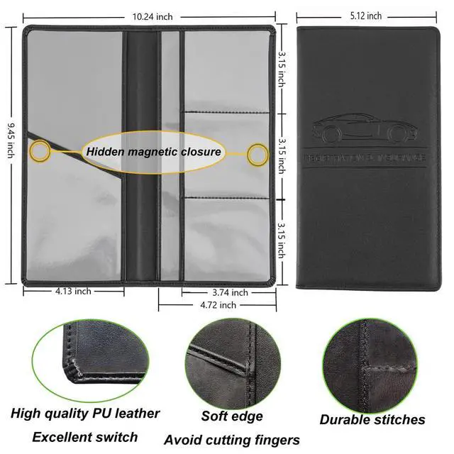 Alt view image 4 of 6 - Premium Car Registration and Insurance Holder,Black Registration Insurance Card Holder,Glove Box Organizer Makes Your Documents In Order.