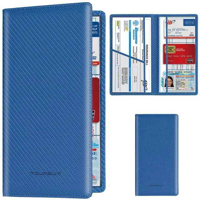 Main image of TOURSUIT Car Registration & Insurance Card Holder, Carbon Blue | Vehicle License Document Organizer, Glove Box Compartment, Interior Car Accessories, For Women Men