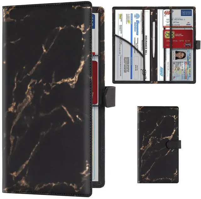 Main image of TOURSUIT Car Registration and Insurance Card Holder, Marble Black | Vehicle License Document Organizer, Glove Box Compartment, Interior Car Accessories, For Women Men