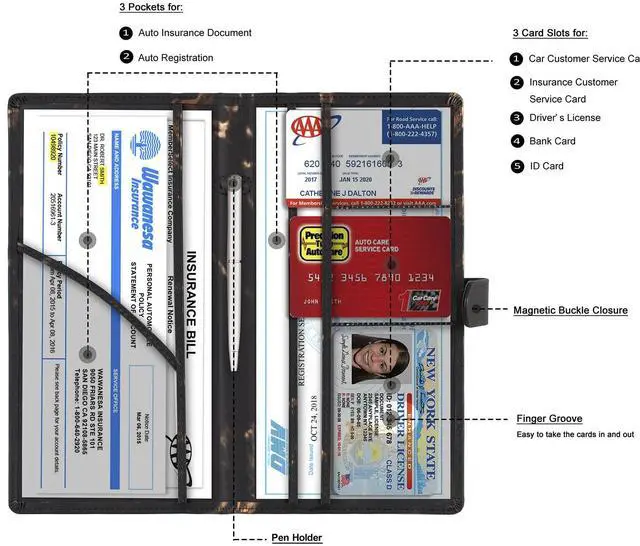 Alt view image 2 of 7 - TOURSUIT Car Registration and Insurance Card Holder, Marble Black | Vehicle License Document Organizer, Glove Box Compartment, Interior Car Accessories, For Women Men