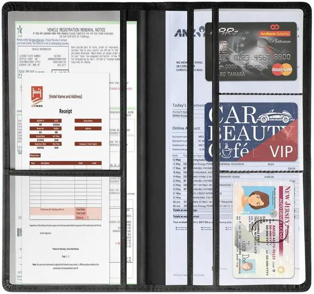 Alt view image 2 of 7 - Car Accessories Registration and Insurance Holder,Leather Essential Card Magnetic Shut Vehicle Glove Box Organizer Case for Auto Driver License Document Truck Motorcycle Boat Men Women,Black