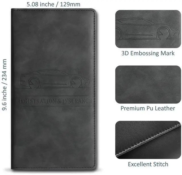 Alt view image 5 of 7 - Car Accessories Registration and Insurance Holder,Leather Essential Card Magnetic Shut Vehicle Glove Box Organizer Case for Auto Driver License Document Truck Motorcycle Boat Men Women,Black