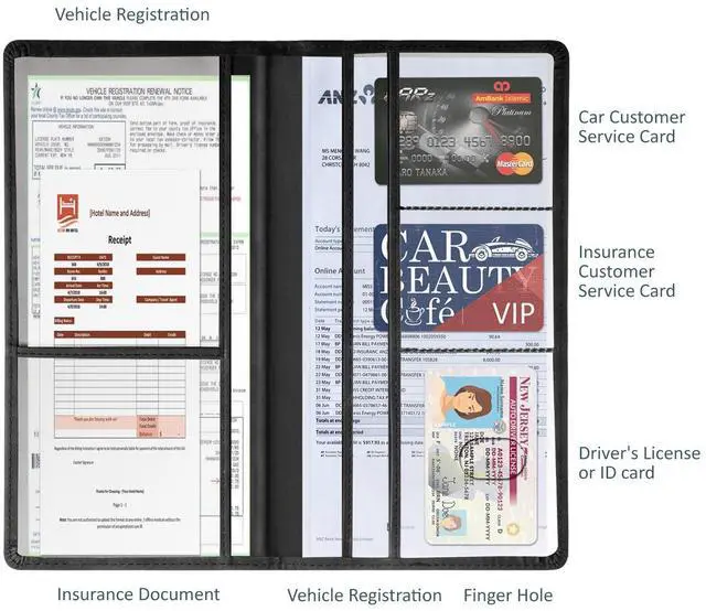 Alt view image 6 of 7 - Car Accessories Registration and Insurance Holder,Leather Essential Card Magnetic Shut Vehicle Glove Box Organizer Case for Auto Driver License Document Truck Motorcycle Boat Men Women,Black