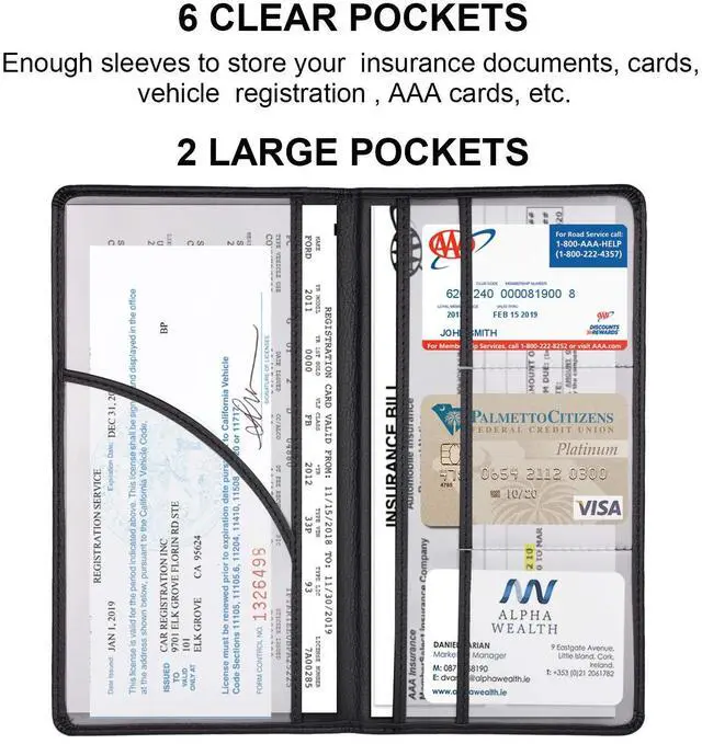 Alt view image 4 of 7 - Cacturism Car Registration and Insurance Holder, Glove Box Organizer, Black | Car Accessories Organizer Women Car Accessories with Magnetic Shut for Cards, Essential Document, Driver License
