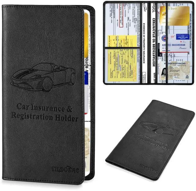 Main image of TILDOSAC Leather Car Registration and Insurance Card Holder, Car Document Holder for Cards License with Magnetic Shut (Black, large)