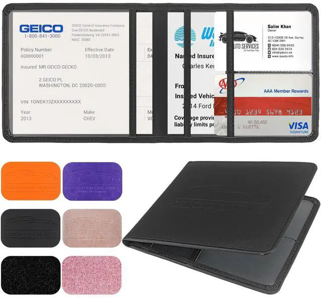 Main image of LumiMokki Car Registration and Insurance Holder, Small Lightweight | Vehicle Glove Box Organizer, Magnetic Closure Car Document Holder, For Insurance, Cards, License, Women & Men, Black