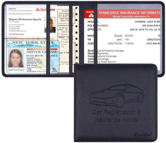 Main image of Techion 5.5"x5" Leather Car Insurance and Registration Holder, Black | Vehicle Document Holder Glove Box Organizer Wallet Case for Insurance Card, Driver License, Paperwork