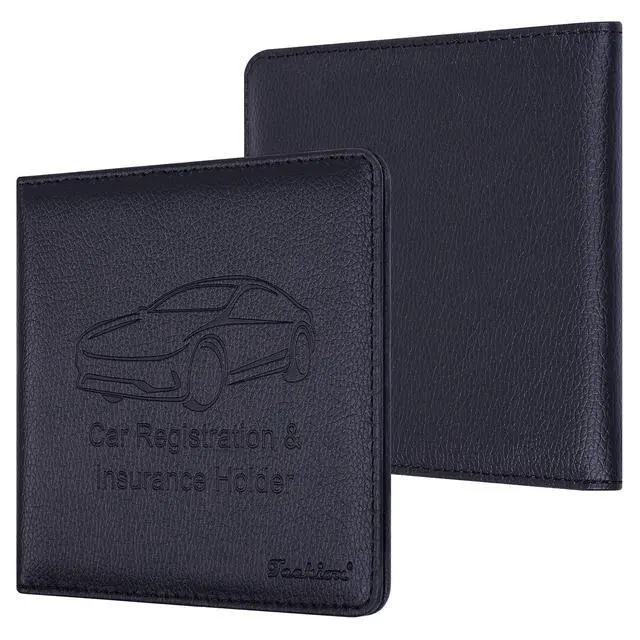 Alt view image 2 of 7 - Techion 5.5"x5" Leather Car Insurance and Registration Holder, Black | Vehicle Document Holder Glove Box Organizer Wallet Case for Insurance Card, Driver License, Paperwork