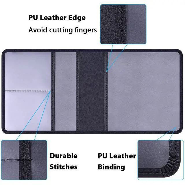 Alt view image 4 of 7 - Techion 5.5"x5" Leather Car Insurance and Registration Holder, Black | Vehicle Document Holder Glove Box Organizer Wallet Case for Insurance Card, Driver License, Paperwork