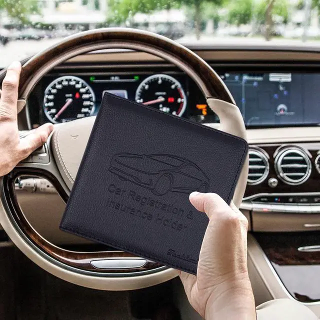 Alt view image 6 of 7 - Techion 5.5"x5" Leather Car Insurance and Registration Holder, Black | Vehicle Document Holder Glove Box Organizer Wallet Case for Insurance Card, Driver License, Paperwork