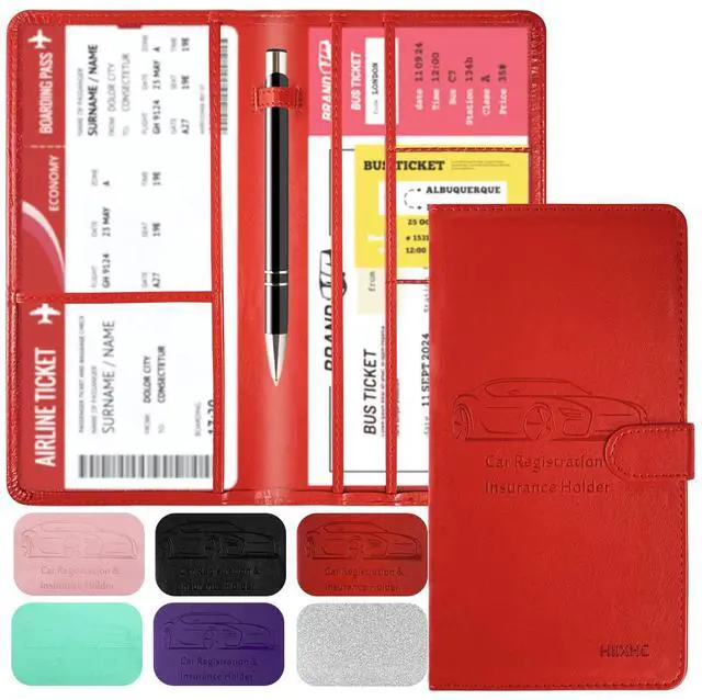Main image of Car Registration and Insurance Card Holder with Magnetic Closure, Leather Vehicle Glove Box Automobile Documents Paperwork Wallet Case Organizer for ID, Driver's License