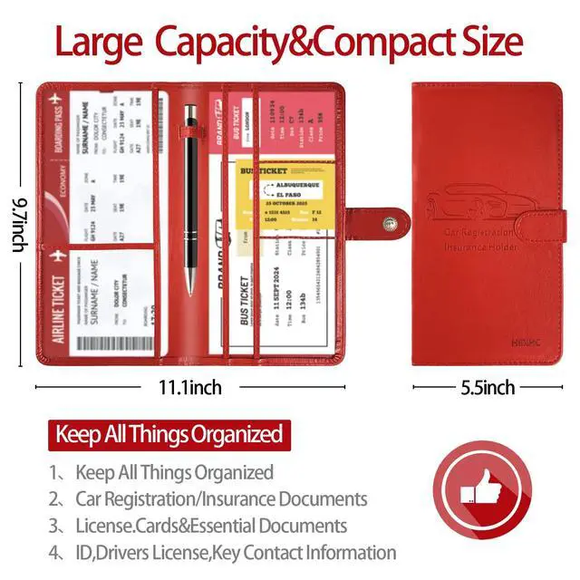 Alt view image 4 of 7 - Car Registration and Insurance Card Holder with Magnetic Closure, Leather Vehicle Glove Box Automobile Documents Paperwork Wallet Case Organizer for ID, Driver's License