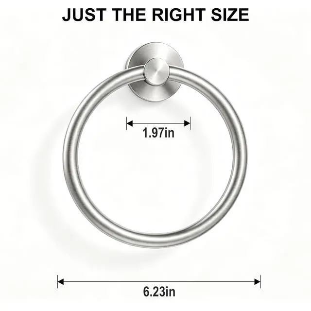 Alt view image 6 of 7 - SetSail Towel Holder for Bathroom Wall Brushed Nickel Towel Ring | Stainless Steel Hand Towel Holder Heavy Duty Towel Hanger for Bath, Kitchen Drill Hole