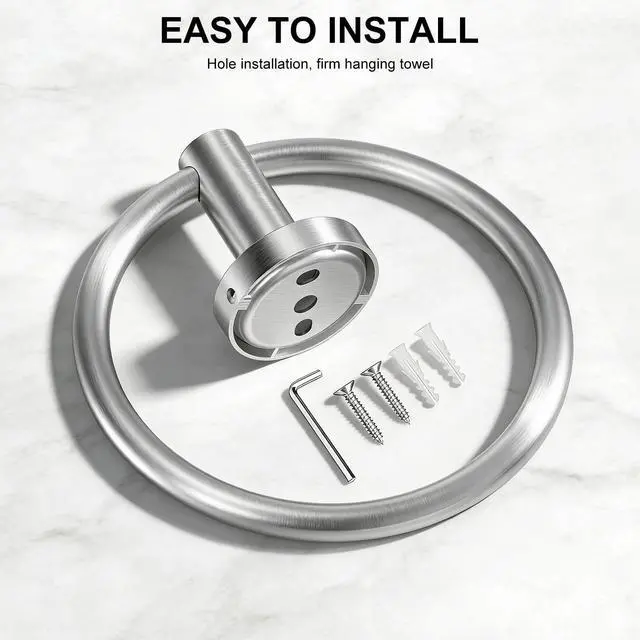 Alt view image 4 of 7 - SetSail Towel Holder for Bathroom Wall Brushed Nickel Towel Ring | Stainless Steel Hand Towel Holder Heavy Duty Towel Hanger for Bath, Kitchen Drill Hole