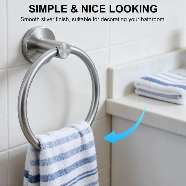 Alt view image 5 of 7 - SetSail Towel Holder for Bathroom Wall Brushed Nickel Towel Ring | Stainless Steel Hand Towel Holder Heavy Duty Towel Hanger for Bath, Kitchen Drill Hole