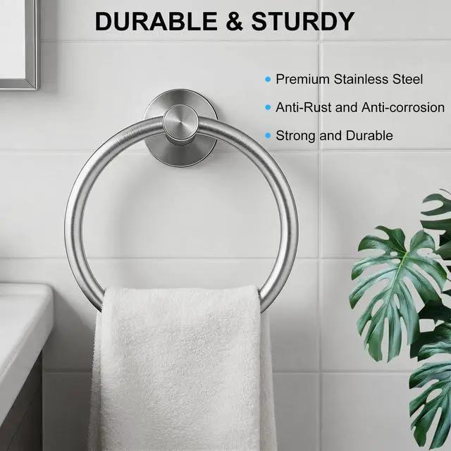 Alt view image 7 of 7 - SetSail Towel Holder for Bathroom Wall Brushed Nickel Towel Ring | Stainless Steel Hand Towel Holder Heavy Duty Towel Hanger for Bath, Kitchen Drill Hole