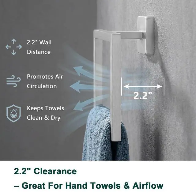 Alt view image 3 of 7 - BathAce Bath Towel Ring, Square SUS304 Stainless Steel Hand Towel Holder for Bathroom, Modern Towel Hanger for Bath, Kitchen, 2-Inch Drill Base, Brushed Nickel